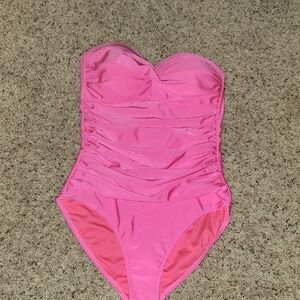 RELLECIGA Pink Ruched Strapless One-Piece Swimsuit